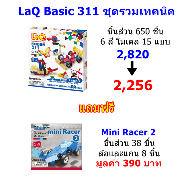LaQ Basic 311 โปรโมชั่นพิเศษ แถมชุด Mini Racer 2